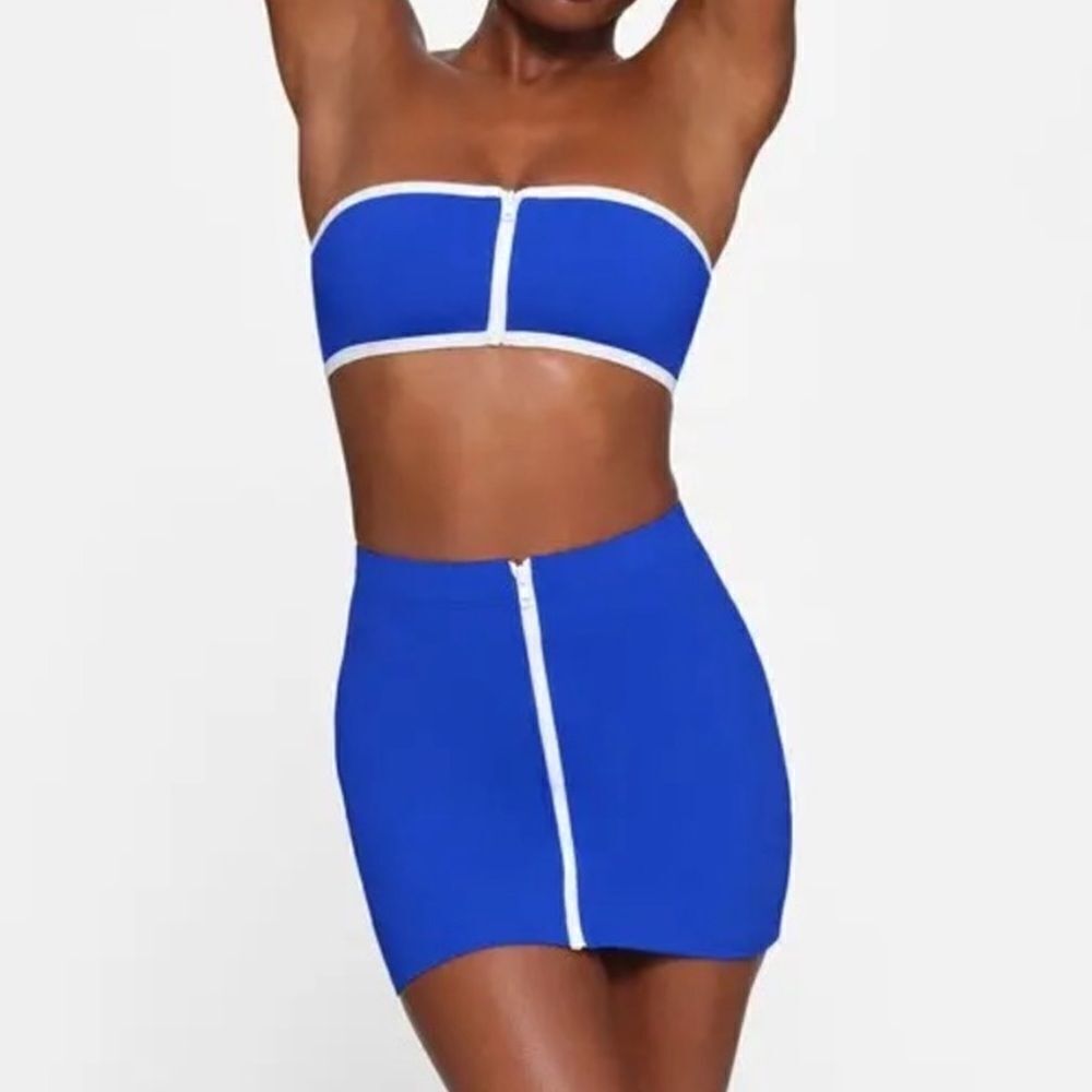 NWT SKIMS Sporty Zipper Swim Cobalt Blue Mini Swim Bottom Skirt